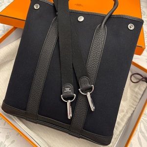 Hermes Garden File 28 Black Canvas Leather Crossbody Tote, Y Stamp, Like New